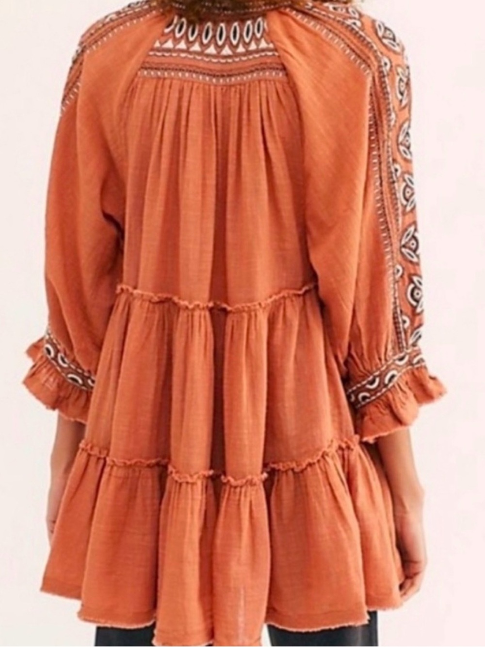 Free People Dreamweaver Embroidered Rust Peasant Tunic Top - Women - Picture 2 of 7